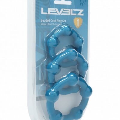 Beaded teal silicone cock ring set with three graduated sizes by Shots Toys