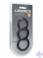 Three-piece classic black silicone cock ring set in Large XL and XXL by Shots Toys