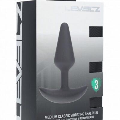 Levelz Classic medium vibrating anal plug in black body-safe silicone by Shots Toys