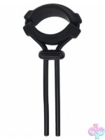 Wide adjustable black silicone lasso cock ring with locking slider by Shots Toys