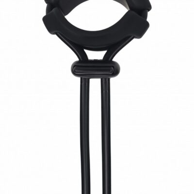 Wide adjustable black silicone lasso cock ring with locking slider by Shots Toys