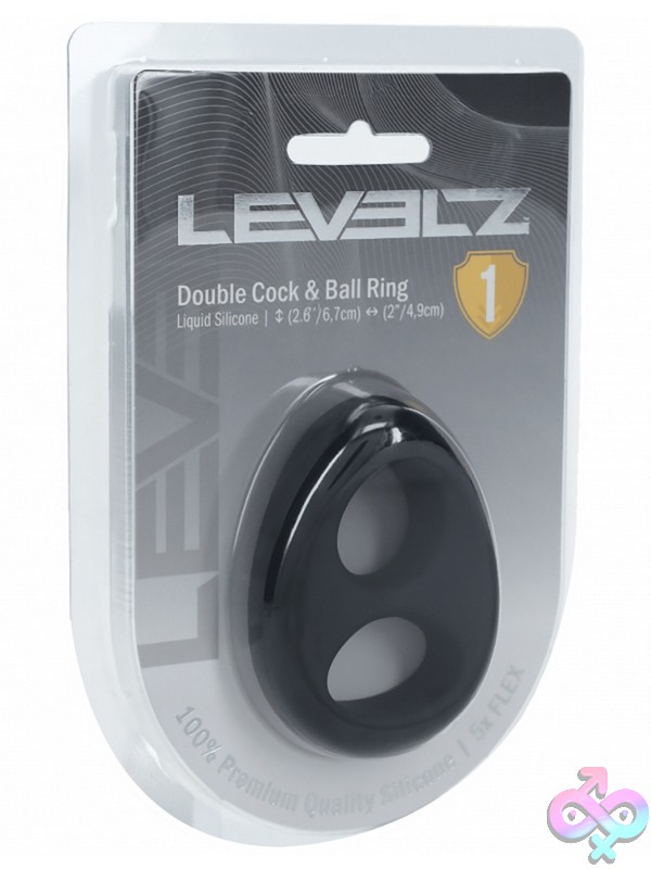 Discreet-Toys-Levelz-Double-Liquid-Silicone-Cock-Ball-Ring-Black-Nu-St-Lvl01-0034Blk Dual Cock And Ball Ring In Black Liquid Silicone By Shots Toys