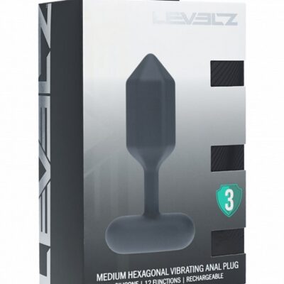 Medium hexagonal vibrating anal plug in black silicone by Shots Toys