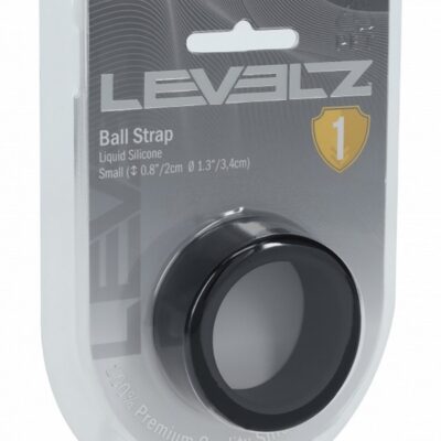 Firm flexible black liquid silicone ball strap by Shots Toys — beginner-friendly stretcher for couples