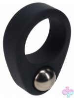Levelz single weighted ball cock ring in black liquid silicone by Shots Toys