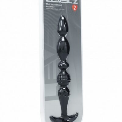 Multi-textured bendable black silicone anal probe with flared base by Shots Toys
