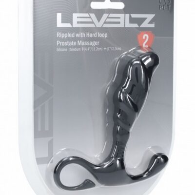 Medium rippled black silicone prostate massager with hard loop handle by Shots Toys