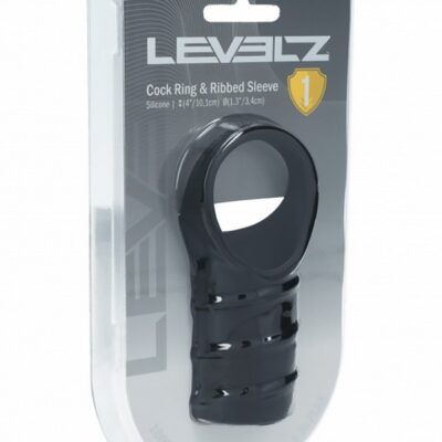Black ribbed silicone cock ring and sleeve by Shots Toys