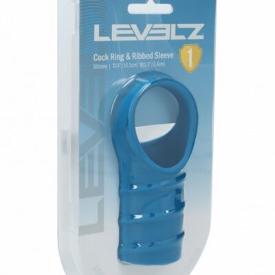 Teal ribbed silicone cock ring and sleeve by Shots Toys