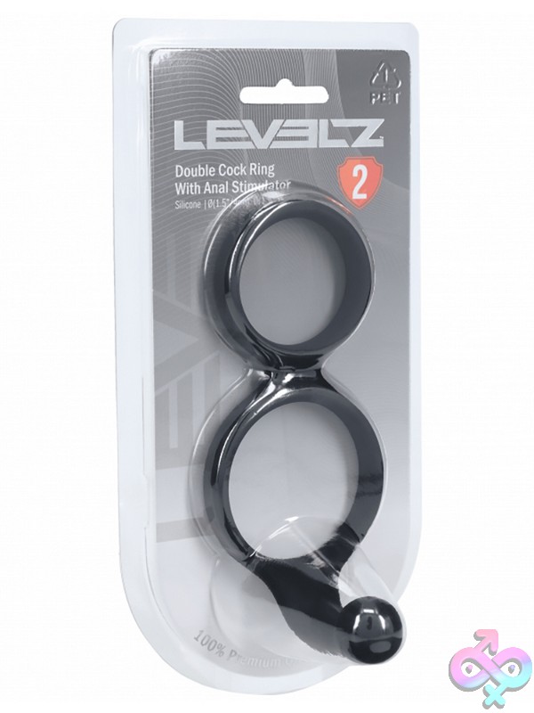 Discreet-Toys-Levelz-Silicone-Double-Cock-Ring-With-Anal-Stimulator-Black-Nu-St-Lvl02-0001Blk Levelz Double Cock Ring With Flexible Anal Stimulator Ball In Black Silicone By Shots Toys