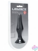 Levelz Slim tapered black silicone anal plug with flared base by Shots Toys
