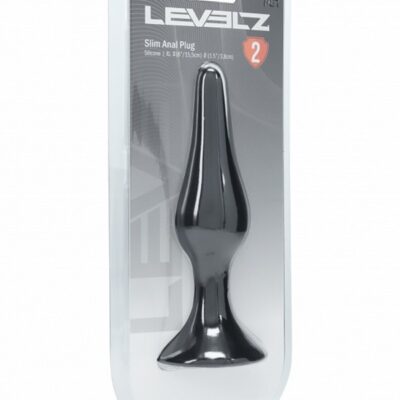 Slim tapered black silicone anal plug XLarge with flared base by Shots Toys