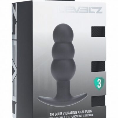Tri bulb vibrating anal plug in black silicone by Shots Toys with ergonomic flared base