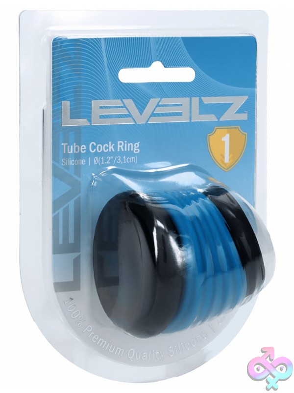 Discreet-Toys-Levelz-Tube-Silicone-Cock-Ring-Black-Teal-Nu-St-Lvl01-0044Blte Levelz Tube-Style Silicone Cock Ring In Black And Teal By Shots Toys