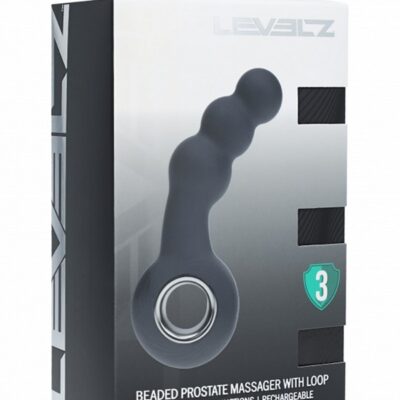 Vibrating beaded silicone prostate massager with ergonomic loop base in black by Shots Toys