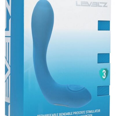 Bendable tapping vibrating teal silicone prostate stimulator by Shots Toys shown on neutral background
