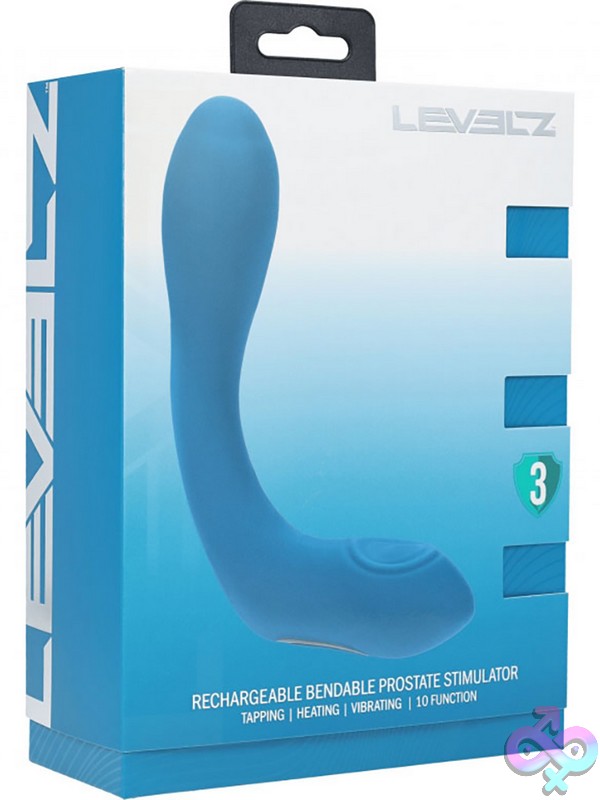 Discreet-Toys-Levelz-Vibrating-Heating-Bendable-Tapping-Silicone-Prostate-Stimulator-Teal-Nu-St-Lvl03-0024Tea Bendable Tapping Vibrating Teal Silicone Prostate Stimulator By Shots Toys Shown On Neutral Background
