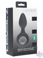 Rechargeable vibrating silicone anal plug with loop base in black by Shots Toys
