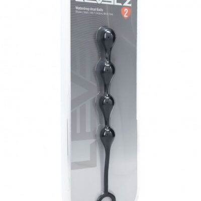 Small black waterdrop silicone anal beads with loop base by Shots Toys