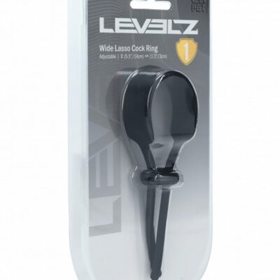 Wide adjustable black silicone lasso cock ring with locking slider by Shots Toys