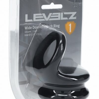 Wide double-loop black silicone cock ring by Shots Toys, shown against neutral background