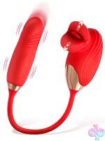 Kissing Clitoral Stimulator Thrusting vibrator in red silicone by XR Brands — Lickgasm Bliss Kiss