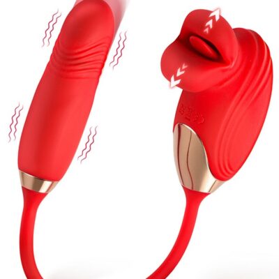 Kissing Clitoral Stimulator Thrusting vibrator in red silicone by XR Brands — Lickgasm Bliss Kiss