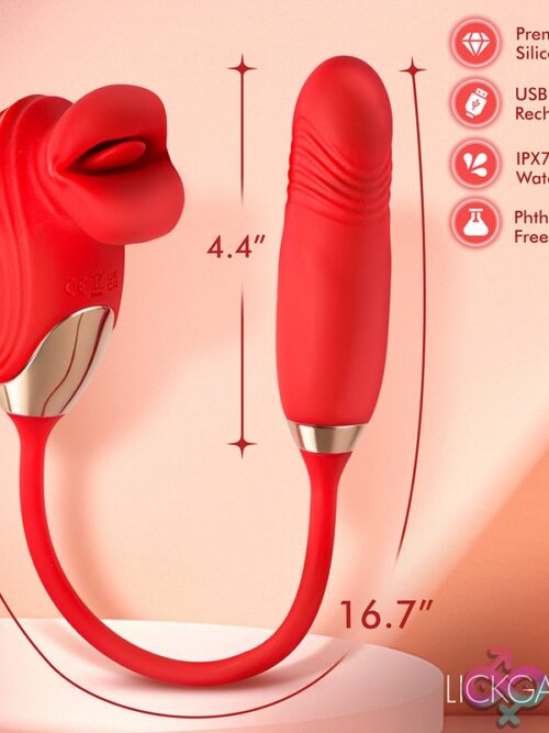 Lickgasm Bliss Kiss Kissing Clitoral Stimulator W/ Thrusting Vibrator - Image 6