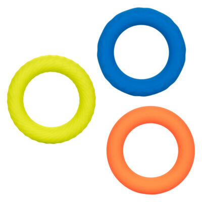 Link Up Ultra Soft Climax Set 3-ring cock ring set by CalExotics — smooth, ridged, and rippled silicone rings