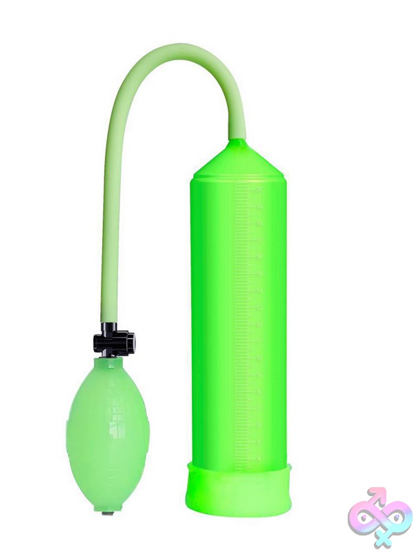 Discreet-Toys-Lit-Glow-Pump-Nu-Sg-Lt-F001 Lit Glow Pump Clear Cylinder Manual Pump In Green By Our Erotic Journey