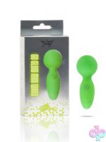 Glow-in-the-dark green mini wand vibrator in body-safe silicone by Our Erotic Journey