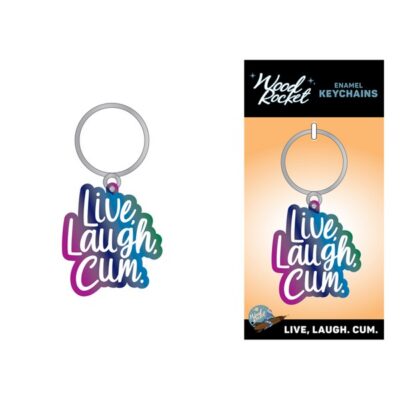 Multicolor rainbow enamel keychain with humorous adult phrase by Wood Rocket