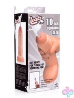 10-inch dual-density squirting dildo in beige with realistic texture and syringe by Xr Loadz