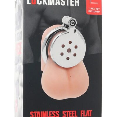 Flat inverted silver stainless steel chastity cage with allen key lock by Lockmaster