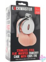 Flat inverted cat's eye stainless steel chastity cage with built-in lock by Lockmaster