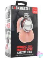 Inverted micro chastity cage in polished silver stainless steel by Lockmaster