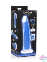 7 inch glow-in-the-dark dual-density blue silicone dildo with suction cup base by Curve Novelties