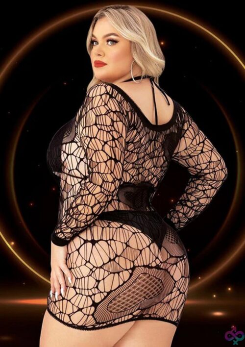 Long Sleeve Mini Dress - Queen Size - Black - Image 3