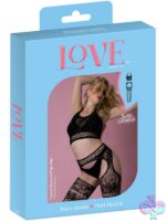 Rhinestone crystal halter cami and gartered thigh high 2-piece set in black by Magic Silk