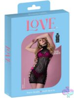 Black rhinestone halter mini dress with crisscross strap detailing by Magic Silk