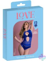 Blue rhinestone crystal seamless teddy with keyhole cutouts by Magic Silk