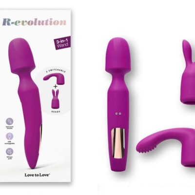 R-evolution mini wand vibrator in Sweet Orchid purple with dual silicone heads by Love To Love