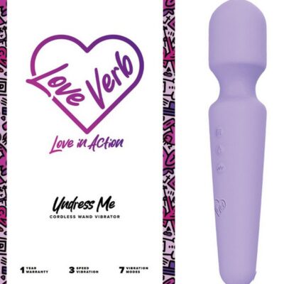 Love Verb Undress Me Massage Wand in purple with ergonomic handle and 7 vibration patterns by Love Verb