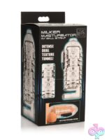 Clear ribbed TPE masturbator with ball strap by Xr Lovebotz
