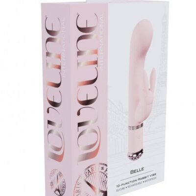 Loveline Belle rabbit vibe in pink and blue showing light-up base and silicone design