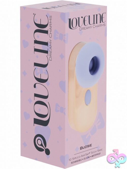 Loveline Budsie Airtap Clit Suction Vibrator In Pink And Blue On A Soft Neutral Background