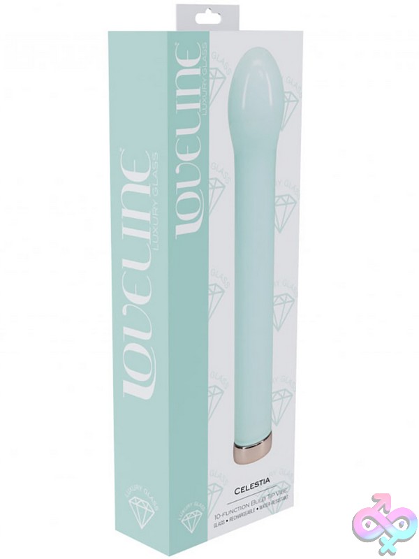 Discreet-Toys-Loveline-Celestia-6-3-Bulb-Tip-Glass-Vibrator-Green-Nu-St-Lovu094Grn Loveline Celestia 6.3 Inch Bulb Tip Glass Vibrator In Three Colors On A Soft Neutral Background