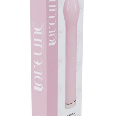 Loveline Celestia 6.3 inch bulb tip glass vibrator in three colors on a soft neutral background
