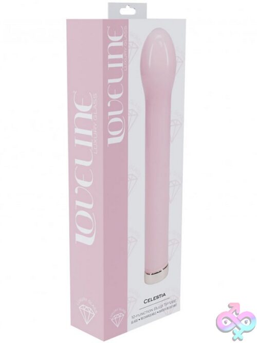 Loveline Celestia 6.3 Inch Bulb Tip Glass Vibrator In Three Colors On A Soft Neutral Background