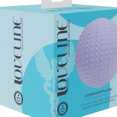 Orb-shaped lavender palm massager with pulsating and vibrating motor by Shots Toys